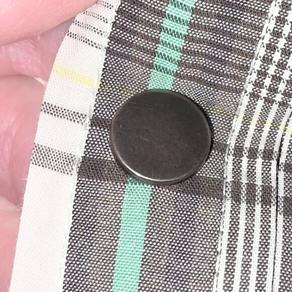 BOSSINI CONTEMPORARY FIT MENS XL GRAY, GREEN AND WHITE PLAID SHORT SLEEVE SHIRT - Picture 4 of 11